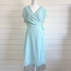 Boohoo Ruffle Wrap Skater Midi Dress Sky Blue Size 10